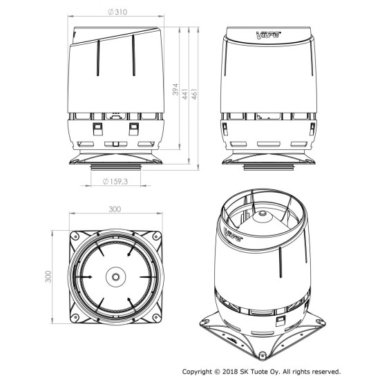 VILPE VILPE 160S 300x300-as FLOW tetőszellőző, téglavörös Szellőztető ventilátor tartozékok