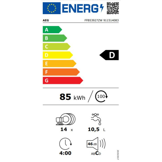 AEG FFB53927ZW 12-16 terítékes mosogatógép