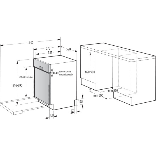 Gorenje GI643D60X Beépíthető 12-15 terítékes mosogatógép