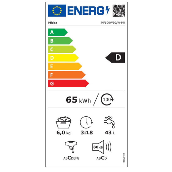 Midea MF100W60WHR Elöltöltős mosógép