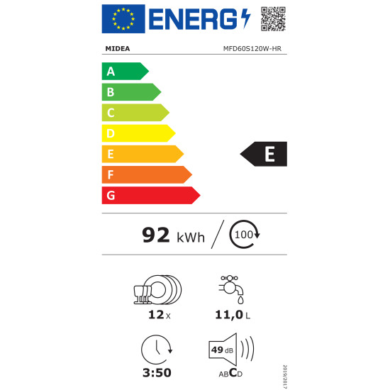 Midea MFD60S120WHR 12-16 terítékes mosogatógép