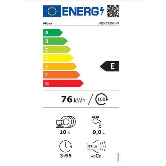 Midea MID45S201HR Beépíthető 9-10 terítékes mosogatógép