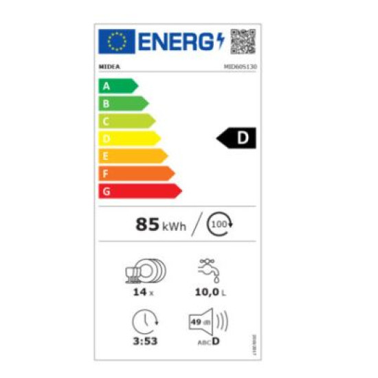 Midea MID60S130 Beépíthető 12-15 terítékes mosogatógép