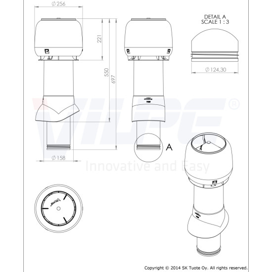 VILPE VILPE 125P/IS/500 tetőszellőző, barna Szellőztető ventilátor tartozékok