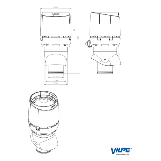 VILPE Vilpe ECo200P/500 XL FLOW tetőventilátor, fekete Szellőztető ventilátor tartozékok