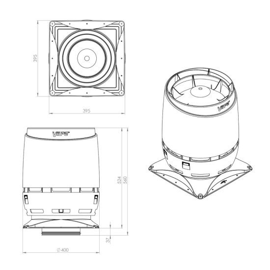 VILPE Vilpe ECo200S XL FLOW tetőventilátor, szürke Szellőztető ventilátor tartozékok