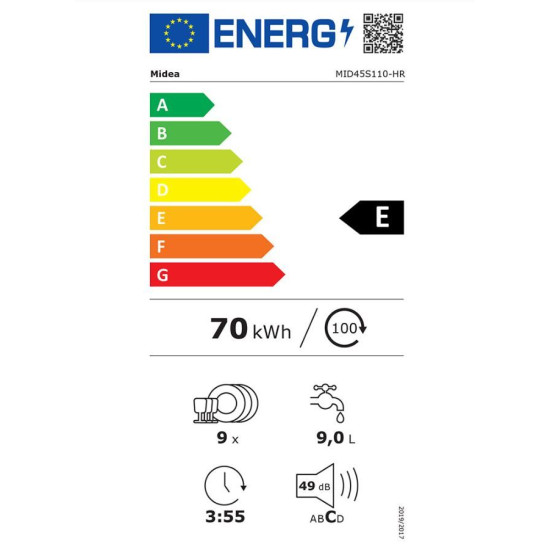 Midea MID45S110HR Beépíthető 9-10 terítékes mosogatógép