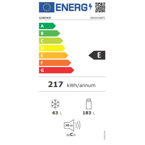 Gorenje NRKI418EP1 Beépíthető kombinált alul fagyasztós hűtő