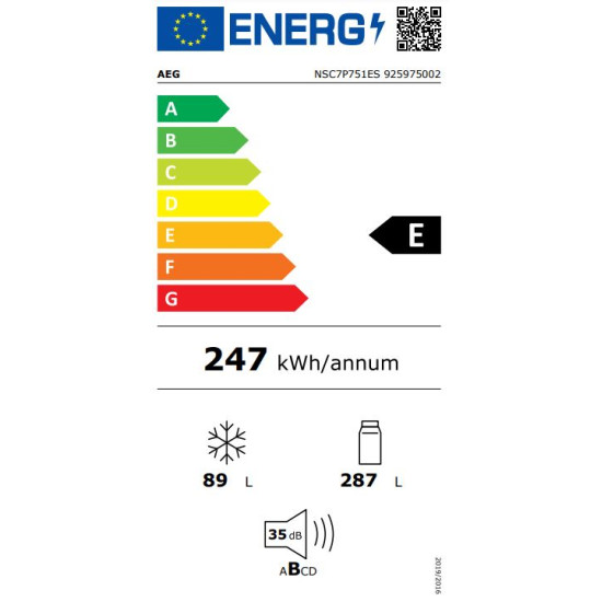 AEG NSC7P751ES Beépíthető egyajtós hűtőszekrény