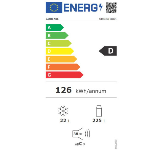 Gorenje OBRB615DBK Egyajtós hűtőszekrény