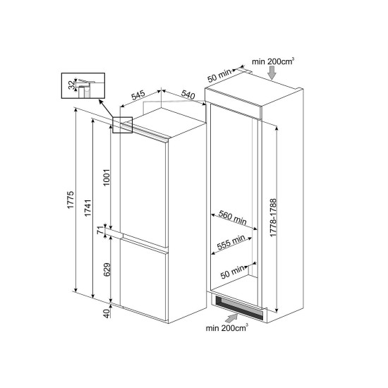 Smeg SMEG BEÉPÍTHETŐ HŰTŐ, 54x177,5 cm, fordítható ajtó, fehér C3170NE Egyajtós hűtőszekrény