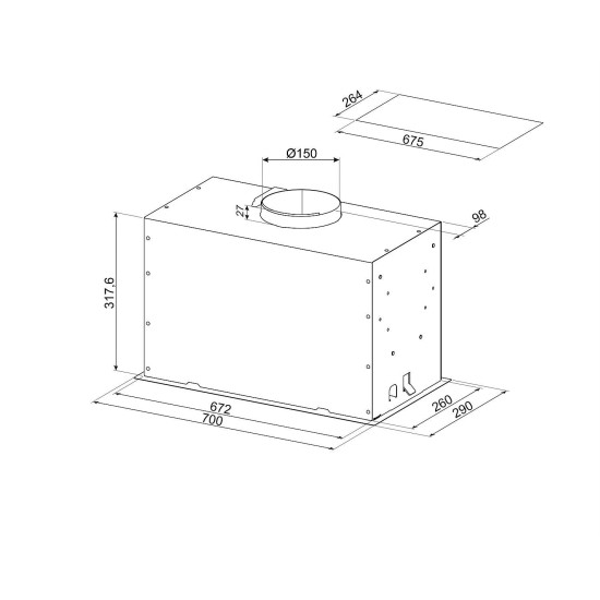 Smeg SMEG BEÉPÍTHETŐ PÁRAELSZÍVÓ, Universal design, 70 cm, inox KICGR70X2 Kürtős páraelszívó