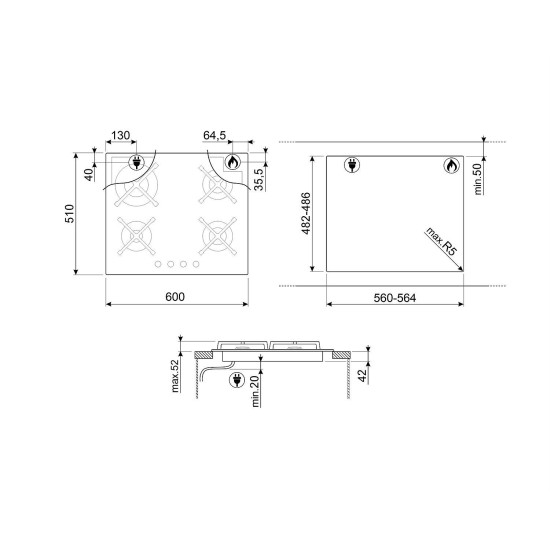 SMEG Classic PV364 gáz főzőlap PV364N Beépíthető gáz főzőlap