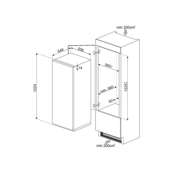 Smeg SMEG BEÉPÍTHETŐ HŰTŐ ÉS FAGYASZTÓ S8C124DE1 Egyajtós hűtőszekrény Smeg SMEG BEÉPÍTHETŐ HŰTŐ ÉS FAGYASZTÓ S8C124DE1 Egyajtós hűtőszekrény