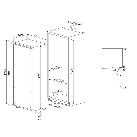 Smeg SMEG BEÉPÍTHETŐ HŰTŐ S9L1741D Egyajtós hűtőszekrény