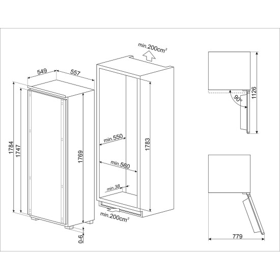 Smeg SMEG BEÉPÍTHETŐ HŰTŐ, 178,3 cm, jobb oldali pántok, fehér S9L174D1D Egyajtós hűtőszekrény