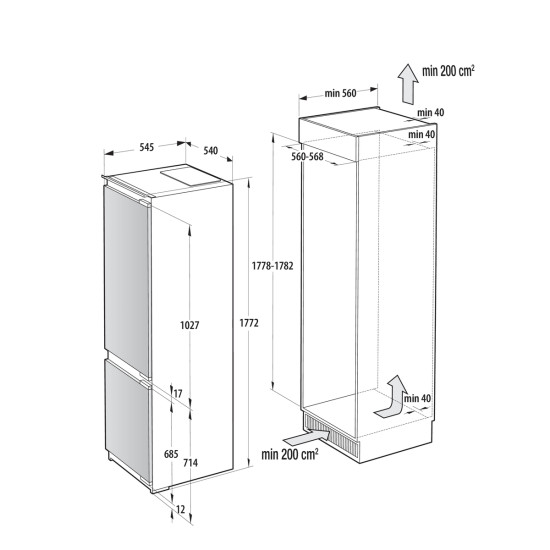 Gorenje NRKI517E62WF Beépíthető kombinált alul fagyasztós hűtő