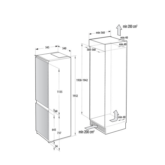Gorenje NRKI519E41 Beépíthető kombinált alul fagyasztós hűtő