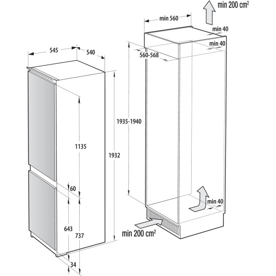 Gorenje NRKI519E41 Beépíthető kombinált alul fagyasztós hűtő