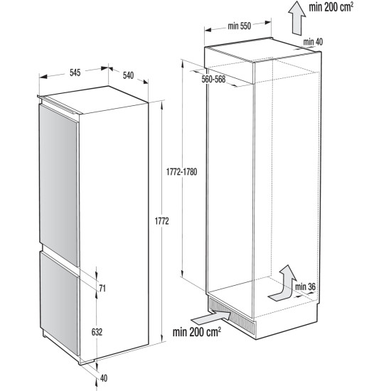 Gorenje NRKI418EP1 Beépíthető kombinált alul fagyasztós hűtő