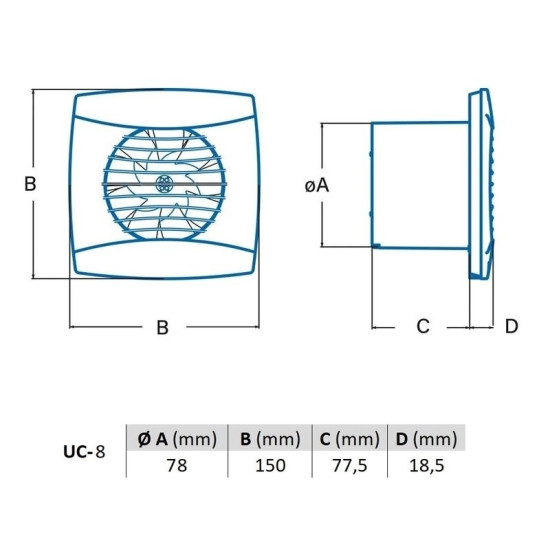 Cata Cata UC-8 STD fehér ventilátor Axiális szellőztető ventilátor